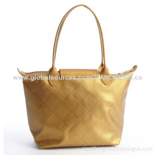 Gold Logo Printed Top Handle Medium Tote Bag, Measures 15 x 10 x 6-inch